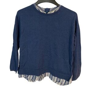Blue Layered Sweater with Striped Hem